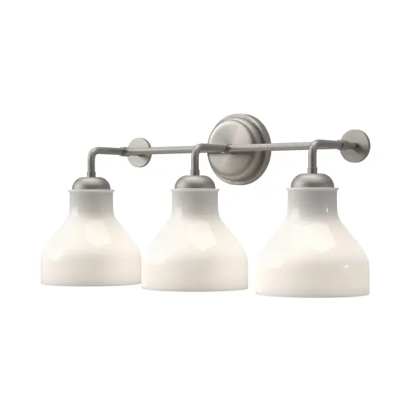 The Westlake vanity light brings 1920s Parisian cafe charm to your bathroom with vintage milk jug-shaped opal glass and clean metal lines. Its warm ambient glow and versatile mounting options make it perfect for various spaces.