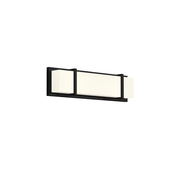 The Alberni vanity light combines clean contemporary design with practical functionality. Its orthogonal steel structure and opal acrylic diffuser provide even up-and-down lighting, while flexible mounting options suit various spaces. - alternate view