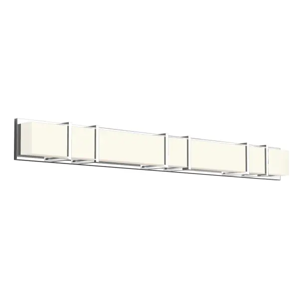 The Alberni vanity light combines modern orthogonal steel design with warm LED illumination. Its 50-inch width and up/down lighting make it ideal for large bathroom vanities, offering versatile mounting options and energy-efficient performance.