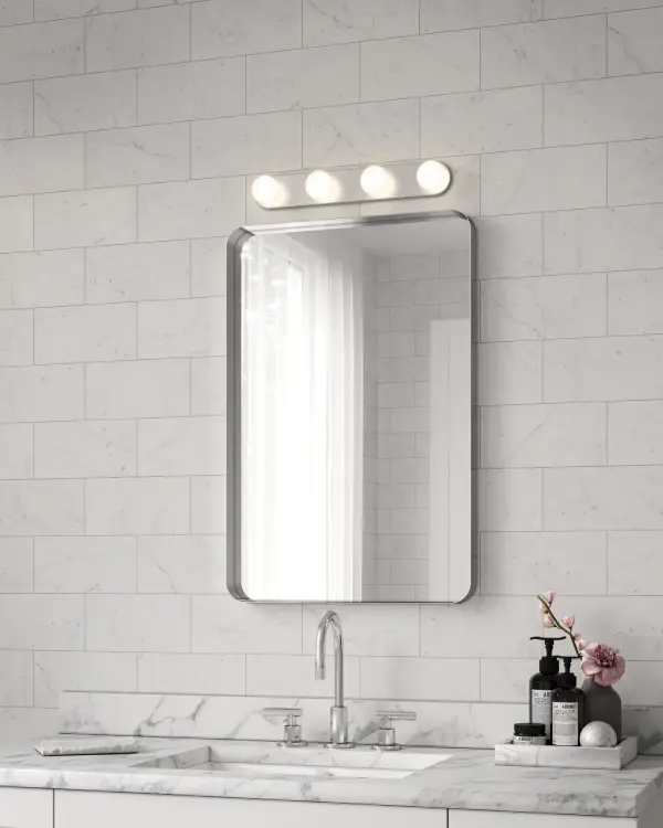 The Rezz 16-inch vanity light combines timeless design with modern LED technology, delivering warm 3000K lighting perfect for bathroom tasks. Its contemporary black finish and compact size make it ideal for smaller vanities. - alternate view