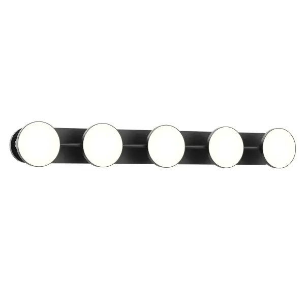 The Novel 37-inch vanity light features adjustable disk illumination elements on clean-lined structure. Integrated LED with warm white 3000K temperature offers versatile lighting for bathrooms and beyond.