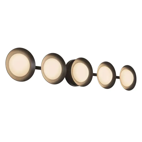 The Cleo 36-inch vanity light combines oversized opal diffusers with elegant circular disc shades for a sophisticated, glare-free lighting experience. Integrated LED technology and versatile mounting make it ideal for modern bathrooms.
