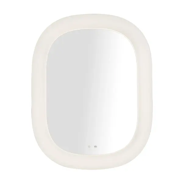 The Float 37-inch vanity mirror combines sophisticated frosted bubble frame design with practical smart features including five color temperature settings, dimming, and de-fog capability for ultimate bathroom versatility.
