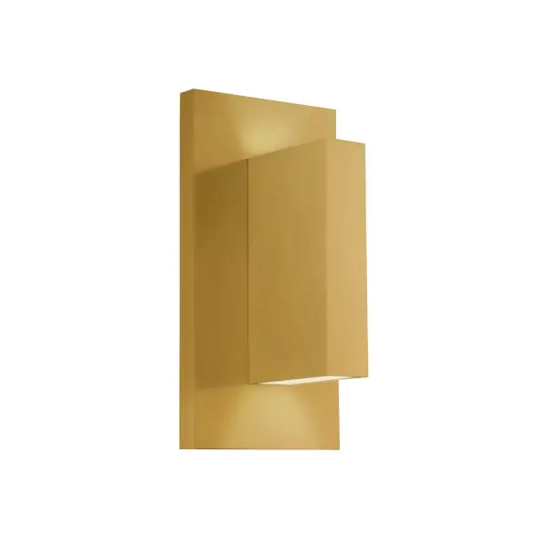 The Vista wall sconce delivers sophisticated minimalism with its geometric rectangular form and distinctive V-shaped light pattern. Integrated LED technology provides warm illumination while the brushed gold finish adds subtle luxury to modern spaces.