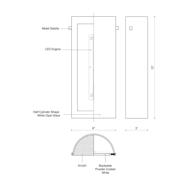 The Hudson LED Wall Sconce combines contemporary design with practical functionality. Its half-cylinder white opal glass diffuses warm 3000K LED light beautifully, while dual finish options let you customize the look. - alternate view