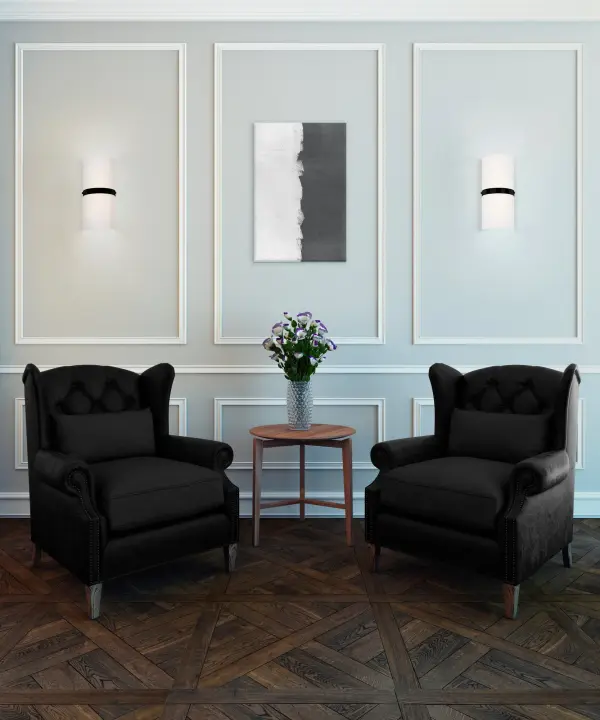 The Harrow wall sconce combines modern minimalism with warm elegance through its white opal glass cylinder and brushed gold band detail. Integrated 3000K LED provides energy-efficient warm lighting perfect for bathrooms and hallways. - alternate view