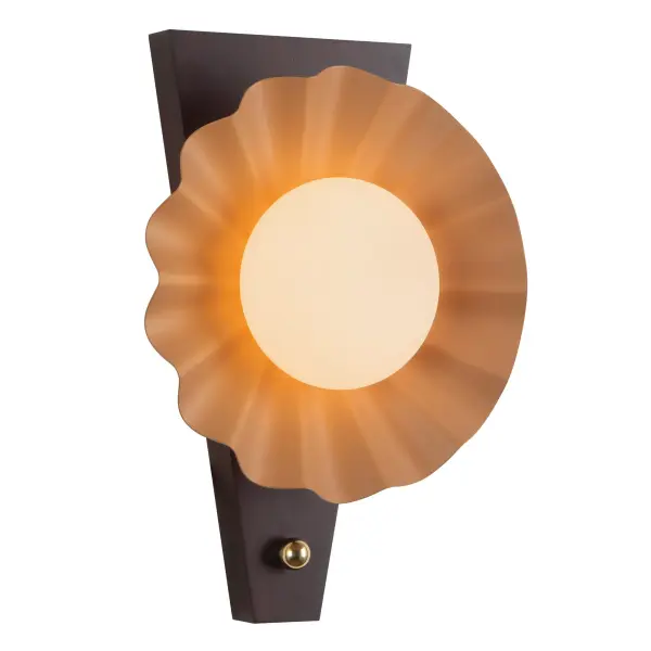 The Furrow Wall Sconce by Jason Koharik transforms functional lighting into art. Its shell-inspired design features opal glass diffusers atop ruffled metal forms, complemented by warm walnut wood accents. Perfect for creating sophisticated ambiance.