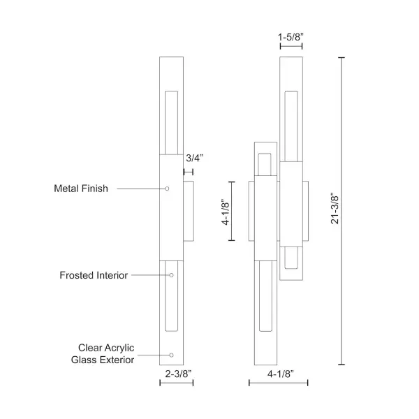 The Martelo wall sconce combines polished chrome bars with quartz-like acrylic ends for a striking contemporary look. Integrated LED technology provides warm white illumination from both ends, creating ambient lighting perfect for bathrooms and hallways. - alternate view