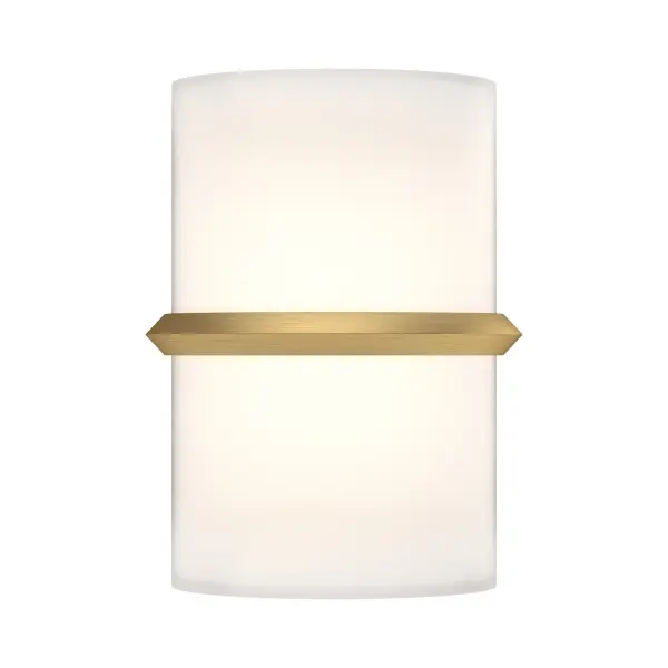 The Pondi wall sconce combines contemporary design with practical functionality, featuring a semi-circular opal glass diffuser and brushed gold finish. Perfect for bathrooms and hallways with its integrated 3000K LED.