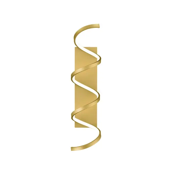 The Synergy 30-inch wall sconce features a distinctive looping aluminum extrusion with integrated LED lighting. Its rolled rectangular form creates a continuous helical path that casts soft, ambient light through a silicon opal lens.