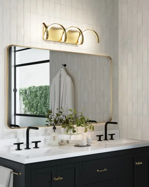 The Synergy 30-inch wall sconce features a distinctive looping aluminum extrusion with integrated LED lighting. Its rolled rectangular form creates a continuous helical path that casts soft, ambient light through a silicon opal lens. - alternate view