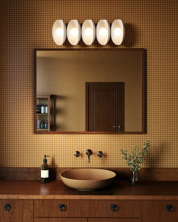 The Cortez vanity light brings organic coastal beauty to any space with its shell-inspired design and glowing pearl of light. Integrated LED technology provides energy-efficient illumination while the versatile mounting options allow for creative installation. - alternate view