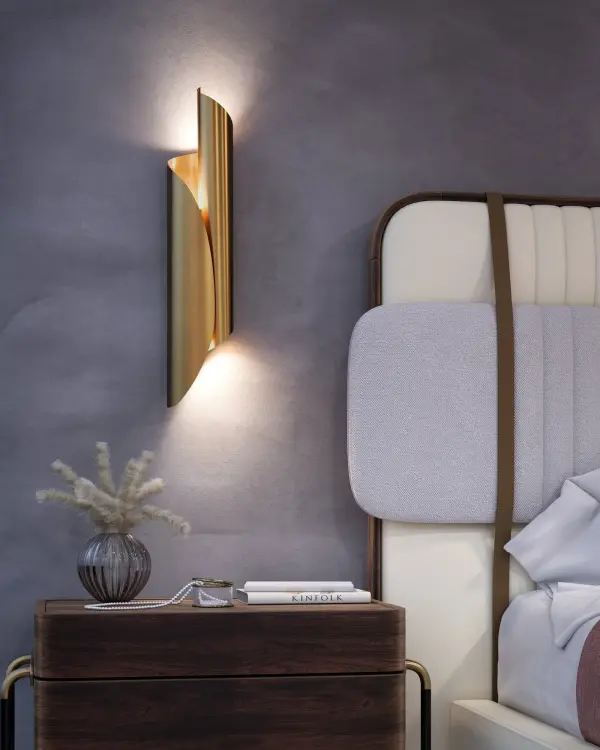 The Parducci vanity light transforms bathroom lighting into an art form with its origami-inspired geometric shades and polished nickel finish. At 26 inches wide, it provides ample illumination while serving as a sculptural focal point. - alternate view