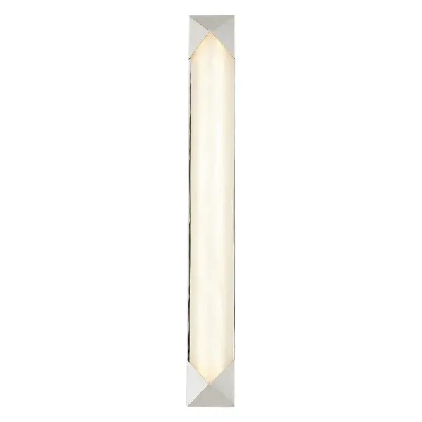 The Caesar vanity light combines bold geometric design with luxurious alabaster shades, creating a jewelry-like statement piece. Integrated LED technology with warm 3000K lighting makes it ideal for bathrooms and powder rooms.