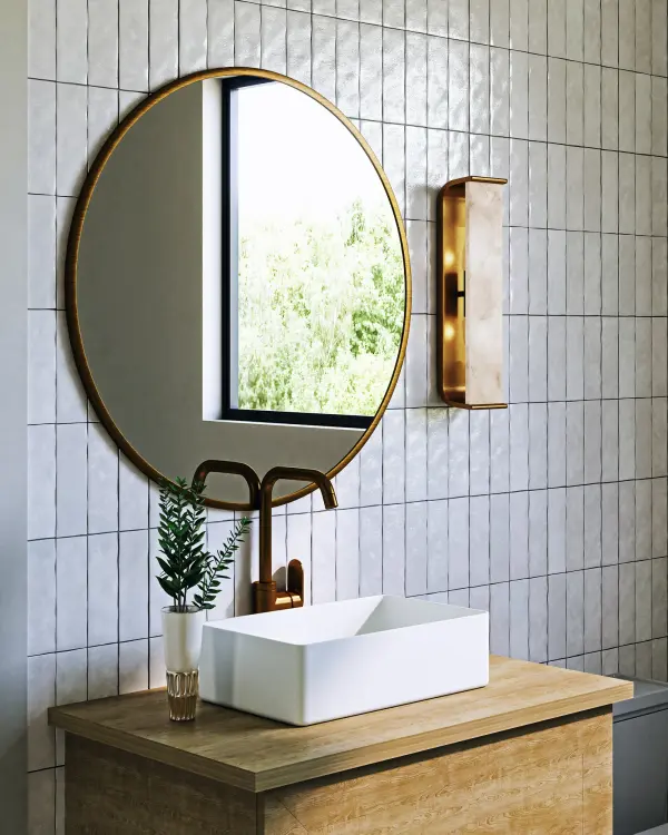 The Abbott vanity light combines organic curved metal with natural alabaster stone for a sophisticated, feminine aesthetic. Perfect for bathrooms and powder rooms, its transitional design bridges traditional and modern styles. - alternate view