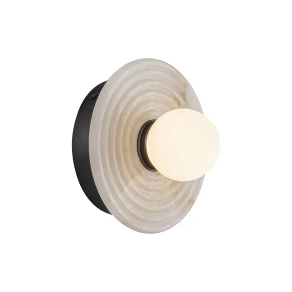 The Dahlia vanity light brings nature-inspired elegance to bathrooms and powder rooms with ribbed alabaster plates and opal glass accents. Integrated 2700K LED provides warm, diffused lighting while unique alabaster veining ensures no two fixtures are identical.