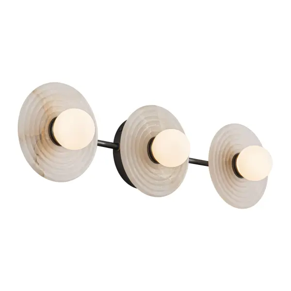 The Dahlia collection brings organic elegance to bathroom and hallway spaces with its stunning ribbed alabaster plates and delicate opal glass pearls. Each piece features unique natural veining, creating diffused mood lighting perfect for luxury interiors.