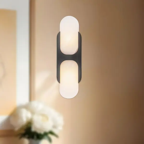 The Odin combines classic elegance with modern luxury through pill-shaped natural alabaster diffusers and urban bronze hardware. Each piece features unique alabaster veining, making it a sophisticated choice for bathrooms and entryways. - alternate view