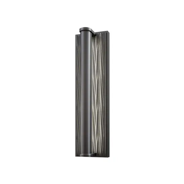 The Kensington vanity light brings high-fashion jewelry aesthetics to bathroom lighting with textured steel elements and an Urban Bronze finish. Integrated LED with 2700K warm light provides energy-efficient illumination. - alternate view
