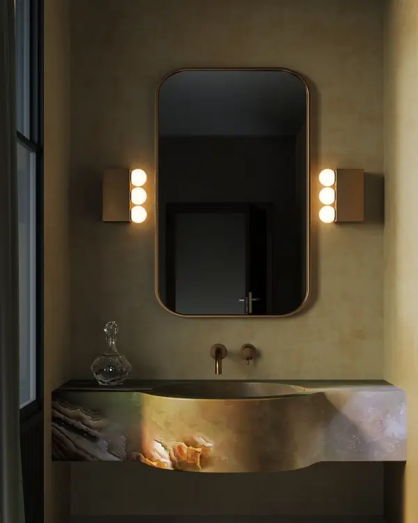 The Sinclair 12-inch vanity light combines vintage Art Deco style with cutting-edge LED technology. Petite glass globes on sculptural bronze frames offer flexible mounting options and five color temperatures for customizable ambiance. - alternate view