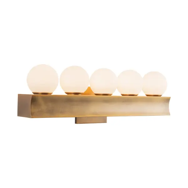 The Sinclair vanity light combines vintage Art Deco style with cutting-edge LED technology. Petite glass globes on sculptural bronze frames offer flexible mounting in any direction, while integrated LEDs provide five color temperatures for perfect ambiance.