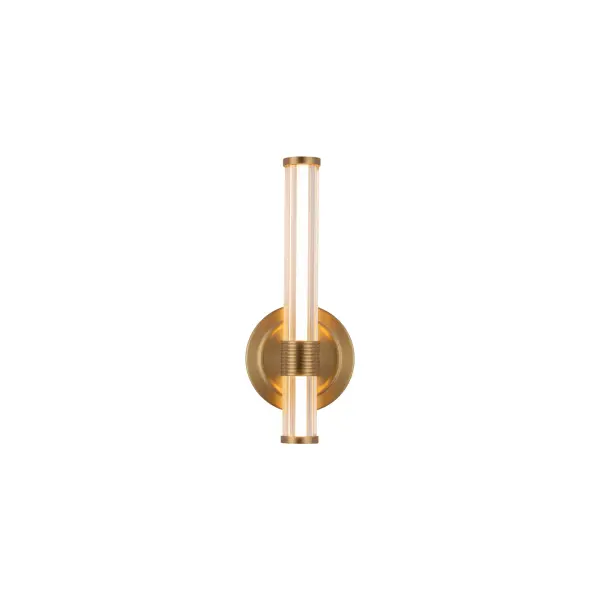 The Elsie vanity light combines streamlined contemporary design with sophisticated ribbed glass detailing. Its 12-inch bar format with integrated LED provides warm, dimmable illumination perfect for bathrooms and powder rooms.