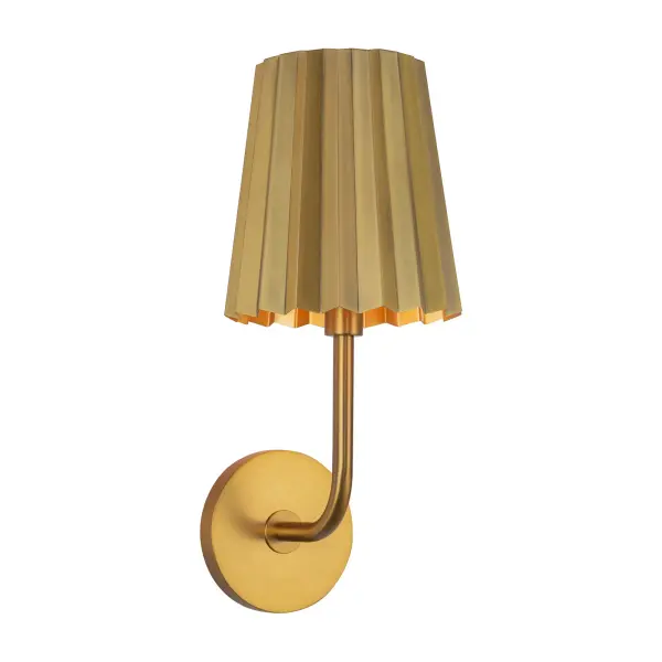 The Plisse vanity light brings vintage French sophistication to modern bathrooms with its distinctive pleated glass shade and aged gold finish. Perfect for adding refined ambiance to powder rooms and entryways. - alternate view