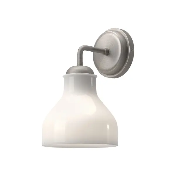The Westlake collection captures the inviting charm of 1920s Paris. Vintage-inspired "milk jug" shaped glossy opal glass invites a warm ambient glow while strong, clean lines form the frame of this stunning collection. The Westlake is sure to bring the ambiance of a Parisian cafe into your space. 60W E26 or equivalent bulb required, not included Designed for bathroom, powder room, entryway, hallway, and beyond Classic Style with Decorative Details Installation hardware included Easy assembly instructions included in box Can be mounted up or down - alternate view