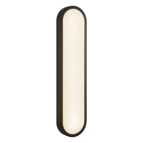 The Evelyn Pill-Shaped Wall Sconce combines organic design with cutting-edge functionality. Its natural alabaster diffuser creates soft, sophisticated lighting while the 5-color temperature LED allows complete ambiance control from warm to cool white. - alternate view