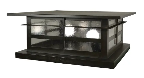 The Finsbury 20" column mount combines Mission-style craftsmanship with durable outdoor construction. Its substantial 20" width and clear seedy glass create warm, welcoming illumination for entryways and outdoor spaces.