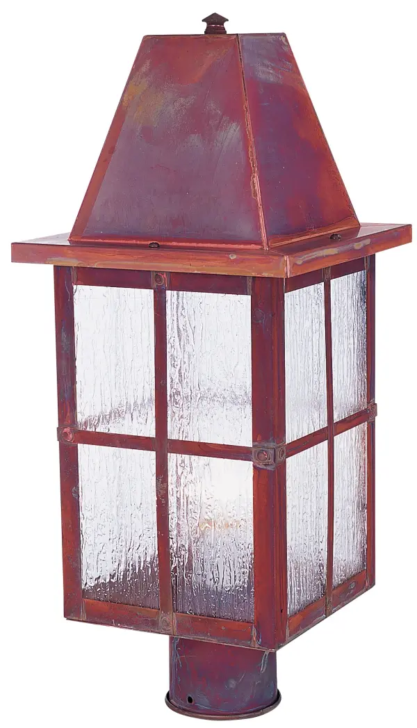 The Hartford 8" post mount combines timeless Mission-style design with durable raw copper construction. Features Rain Mist glass for soft ambient lighting and wet-rated durability for all-weather outdoor use.