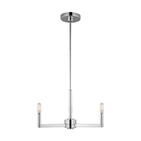 The Fullton chandelier combines contemporary minimalism with subtle geometric interest through its mix of rectangular and round frames. Its compact 10-inch size and chrome finish make it versatile for small spaces.