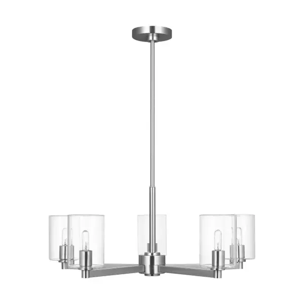 The Fullton chandelier delivers minimalist sophistication with its interplay of rectangular and round frames. Chrome finish and clear glass shades create a clean, contemporary look that works across multiple design styles.
