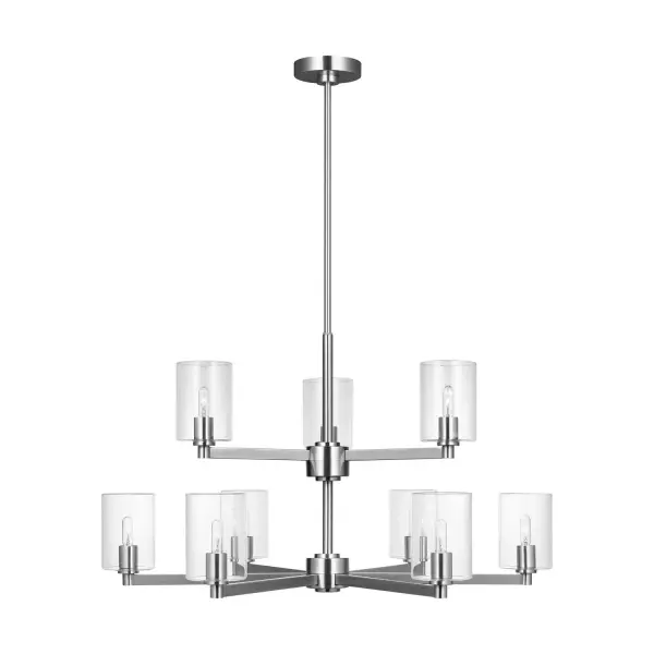 The Fullton chandelier delivers contemporary sophistication with its clean geometric frames and polished chrome finish. Nine lights provide ample illumination while the minimalist design adds architectural interest without overwhelming the space.