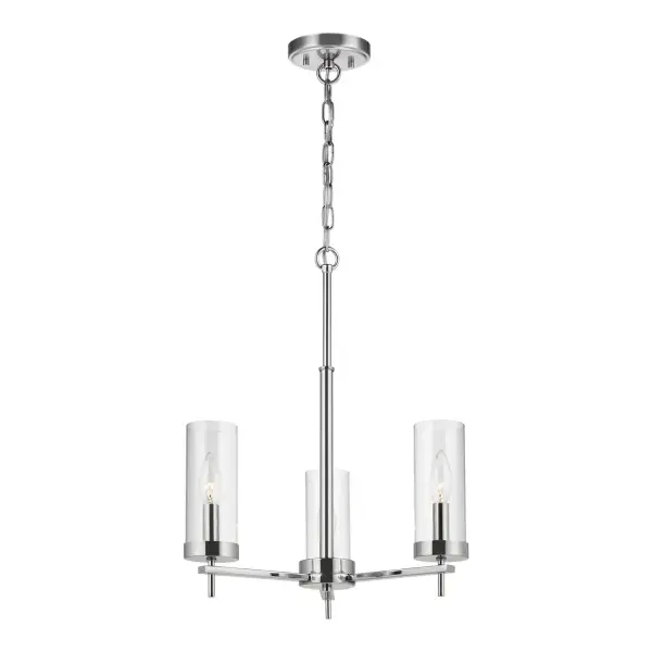 The Zire chandelier by Sean Lavin delivers sophisticated simplicity with its chrome finish and clear glass shades. At 18 inches wide, it's perfectly scaled for smaller dining spaces and entryways without overwhelming the room.