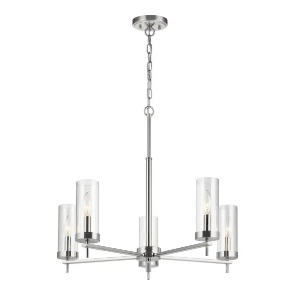 The Zire chandelier combines minimalist elegance with practical LED efficiency. Its clean-lined chrome frame and cylindrical glass shades create a sophisticated look that works in both traditional and contemporary spaces.