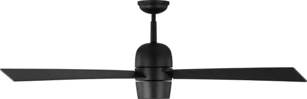 Thomas O'Brien's Alba ceiling fan combines sleek modern design with exceptional energy efficiency. The vertical silhouette features three contoured blades and integrated LED lighting, delivering 6262 CFM airflow with impressive 179 CFM/W efficiency. - alternate view