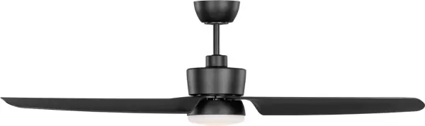 The Colgin 56" LED ceiling fan combines modern design with practical functionality. Damp-rated for indoor or outdoor use, it features a sleek midnight black finish and integrated LED lighting for ambient illumination. - alternate view