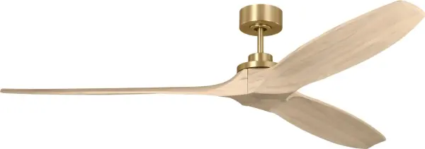 The Collins Smart 70" combines modern aesthetics with intelligent functionality. Its contoured washed white oak blades and burnished brass finish create a sophisticated look, while smart home integration and 6-speed control deliver customizable comfort. - alternate view