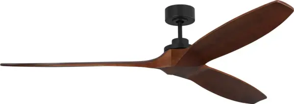 The Collins Smart 70" combines contoured dark walnut blades with midnight black housing for a sophisticated contemporary look. Smart home integration via Bond App and 6-speed remote control offer versatile operation.