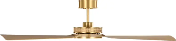 The Elara Smart 56" ceiling fan by Marie Flanigan beautifully merges mid-century design with modern smart functionality. Natural rattan blades paired with warm burnished brass create a sophisticated, textured aesthetic that elevates any space. - alternate view