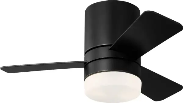 The Era 32" Hugger combines sleek contemporary design with practical functionality for rooms with ceiling height constraints. Its flush mount profile and integrated LED lighting make it ideal for bedrooms, offices, and compact spaces. - alternate view