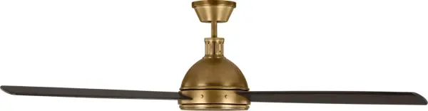 The Hicks ceiling fan combines timeless design with contemporary functionality. Hand-rubbed antique brass finish and dark mahogany blades create sophisticated warmth, while integrated LED lighting provides energy-efficient illumination.