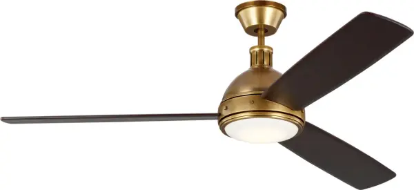 The Hicks ceiling fan combines timeless design with contemporary functionality. Hand-rubbed antique brass finish and dark mahogany blades create sophisticated warmth, while integrated LED lighting provides energy-efficient illumination. - alternate view