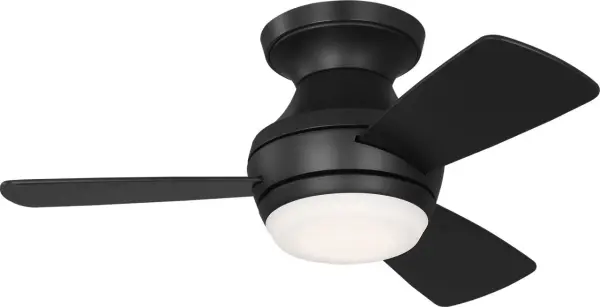 The Ikon 32" Hugger LED combines space-saving design with modern aesthetics. Its flush-mount profile and integrated LED lighting make it ideal for rooms with low ceilings, while reversible blades offer versatile styling options. - alternate view