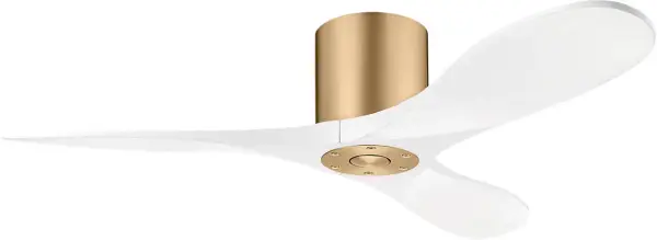 The Maverick Smart Hugger Fan combines modern minimalist design with powerful performance in a space-saving 44" profile. Ideal for rooms with lower ceilings, this burnished brass finish adds warmth while the flush-mount design maximizes headroom.