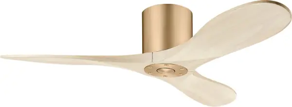 The Maverick Smart Hugger combines modern minimalist design with powerful performance in a space-saving 44" profile. Ideal for rooms with lower ceilings, this burnished brass fan adds warmth while maintaining functionality. - alternate view
