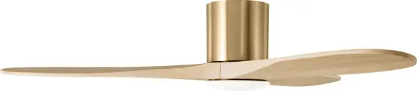 The Maverick Hugger combines modern minimalist design with powerful performance, perfect for rooms with lower ceilings. Smart LED technology and warm burnished brass finish with washed oak blades create a sophisticated look. - alternate view