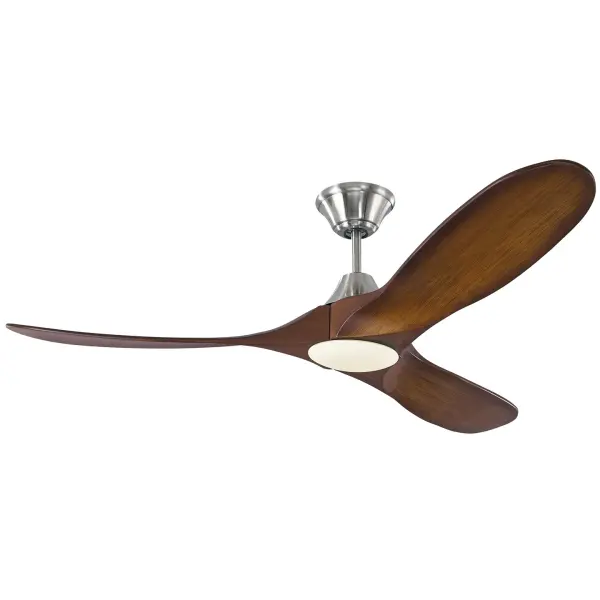 The Maverick 52" combines sleek contemporary design with exceptional performance. Its DC motor delivers 6928 CFM while using just 30W, earning ENERGY STAR qualification. Hand-carved balsa wood blades and damp rating make it versatile for indoor and covered outdoor spaces.