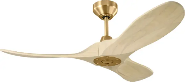 The Maverick Smart 44" combines artisanal craftsmanship with modern technology. Hand-carved balsa wood blades and burnished brass housing create a refined aesthetic, while the quiet DC motor and smart controls deliver efficient performance.